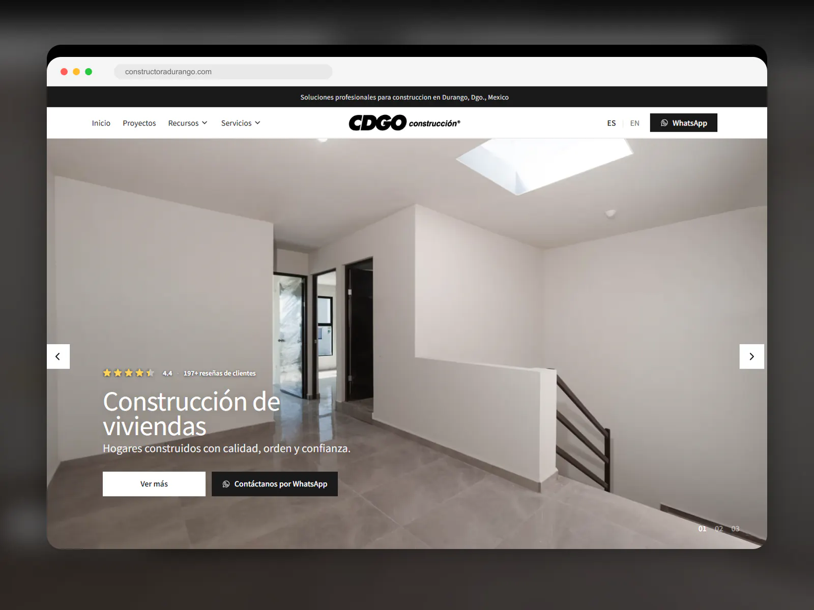 Captura enmarcada del sitio web de Constructora Durango.