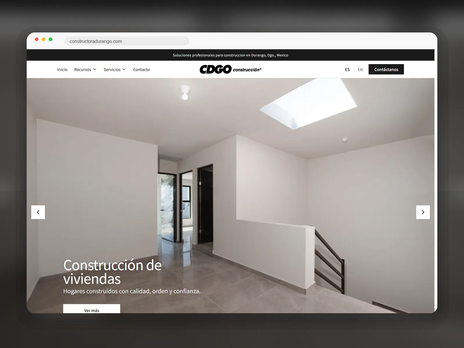 Captura enmarcada del sitio web de Constructora Durango.