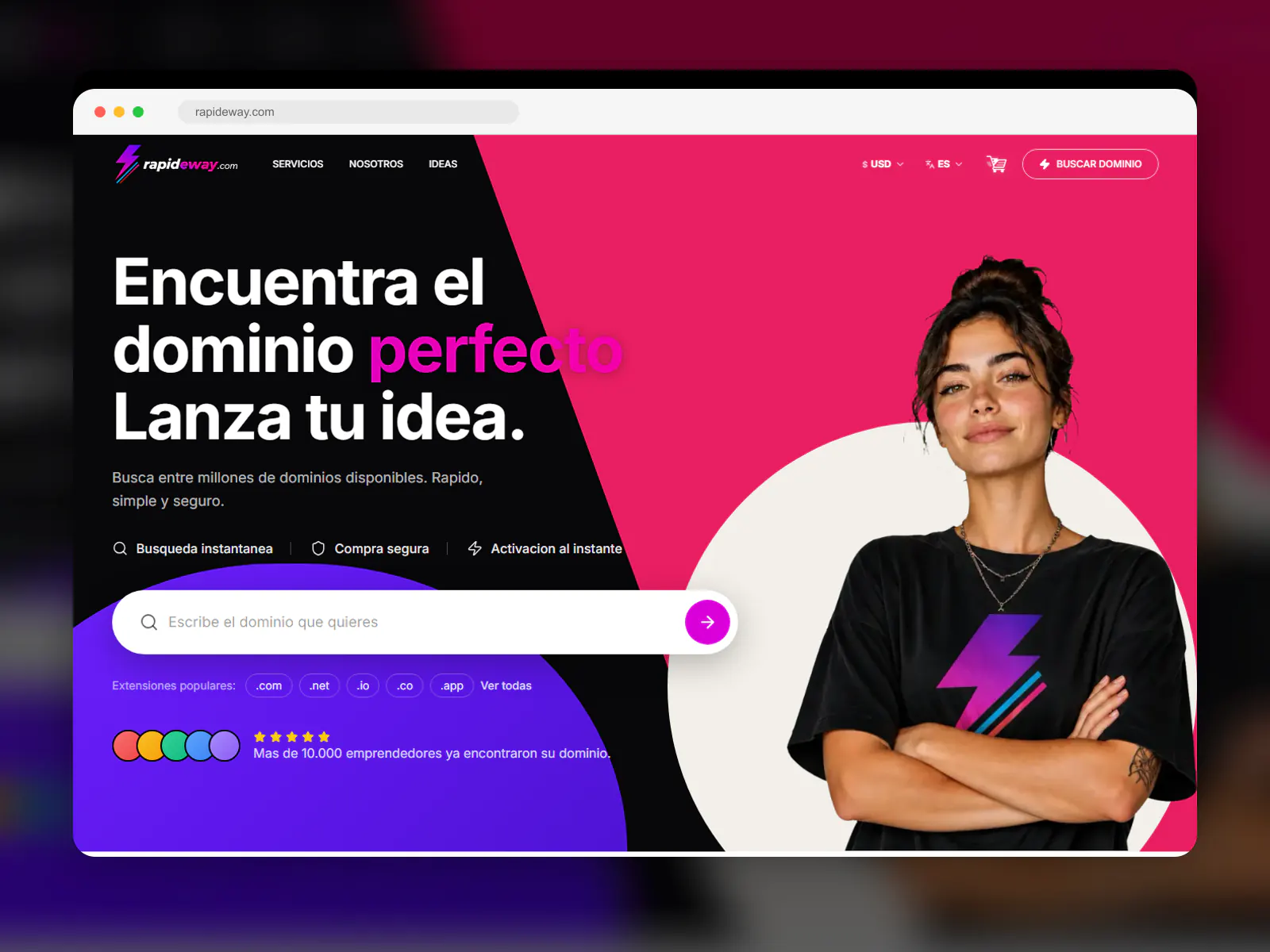 Captura enmarcada del sitio web de Rapideway.