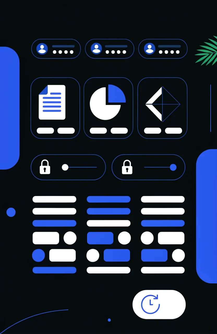 Ilustración editorial de Verybrands sobre señales de confianza de marca, con tarjetas de estrategia, señales digitales y trazos azules de marca.