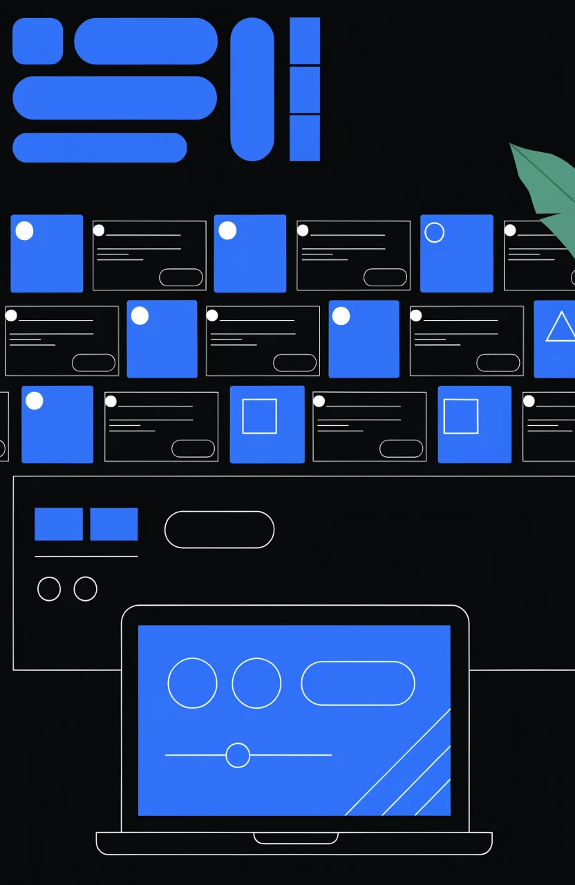 Verybrands editorial illustration about SEO content calendar, with strategy cards, digital signals, and blue brand linework.