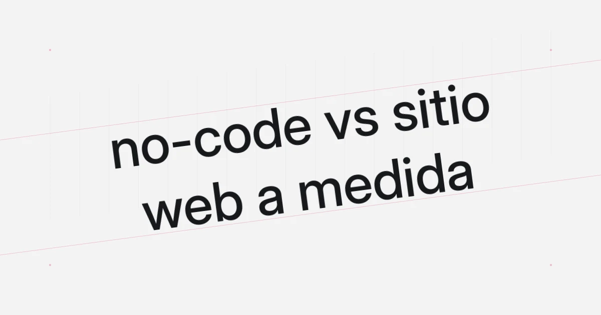 Portada tipográfica sobre no-code vs sitio web a medida