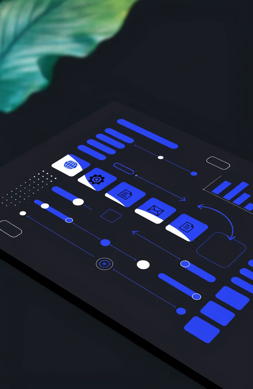 Ilustración editorial de Verybrands sobre mapa de customer journey, con tarjetas de estrategia, señales digitales y trazos azules de marca.