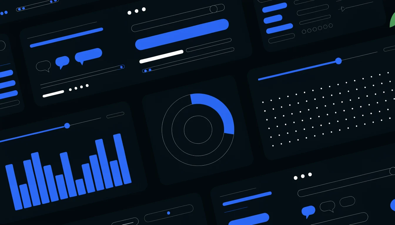 Ilustración editorial de Verybrands sobre dashboard de marketing, con tarjetas de estrategia, señales digitales y trazos azules de marca.