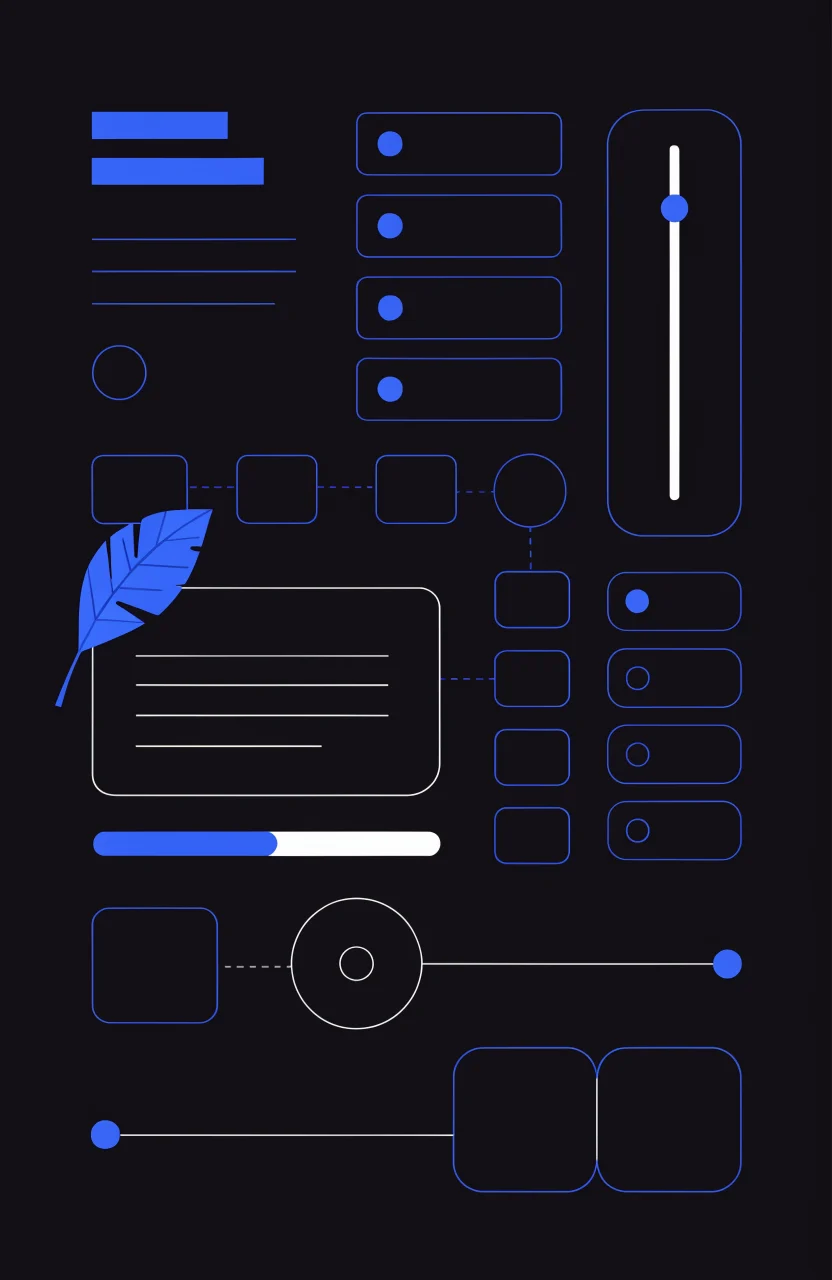 Ilustración editorial de Verybrands sobre UX writing para checkout, con tarjetas de estrategia, señales digitales y trazos azules de marca.